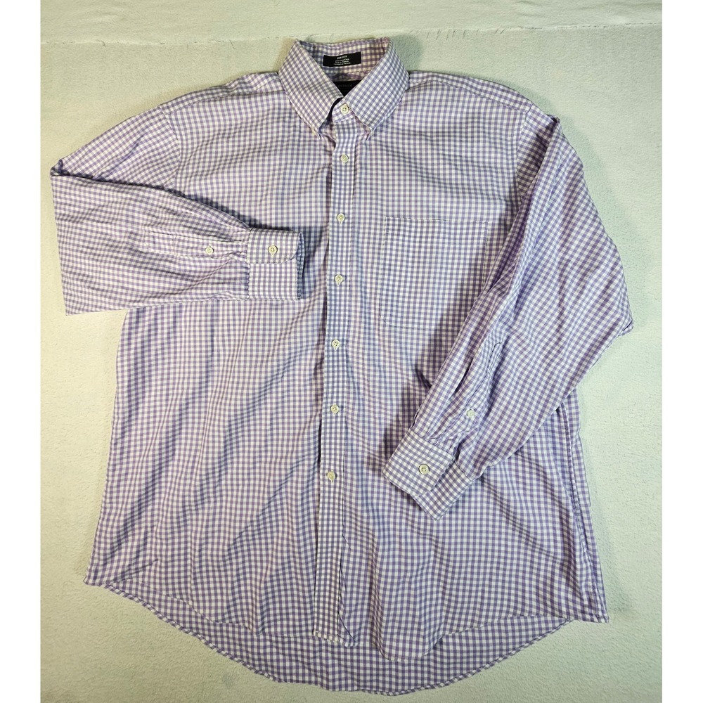 Nordstrom Mens Shop Gingham Non-Iron Cotton Shirt‎ 16.5 32 Classic Fit